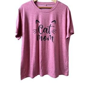 Cat Mom Graphic T-Shirt Pink Heathered Short Sleeve Crew Neck‎ Plus Size 2XL